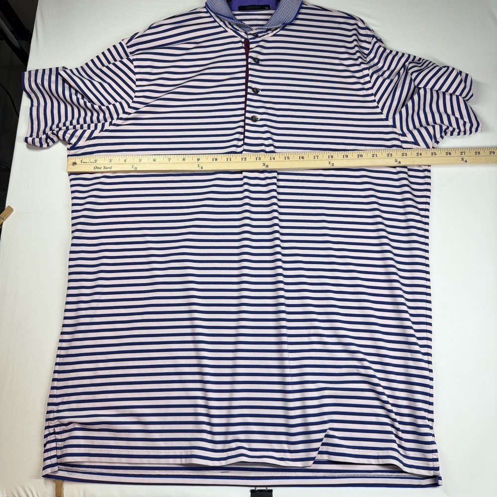 Greyson Polo Shirt Sz XL Golf Performance Knit Collar Pink Blue Striped Stretch - Picture 8 of 13